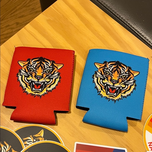 Aviator Nation Red and Blue Tiger Can Coolers with Stickers - Picture 2 of 6